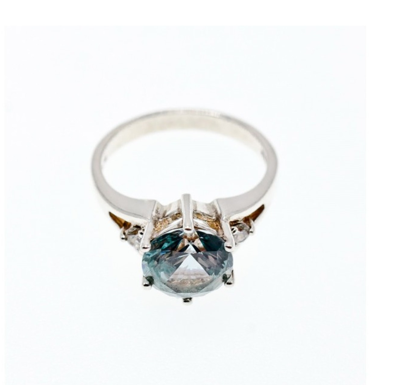 925 Sterling Silver Aquamarine & Cz Ring Size 7